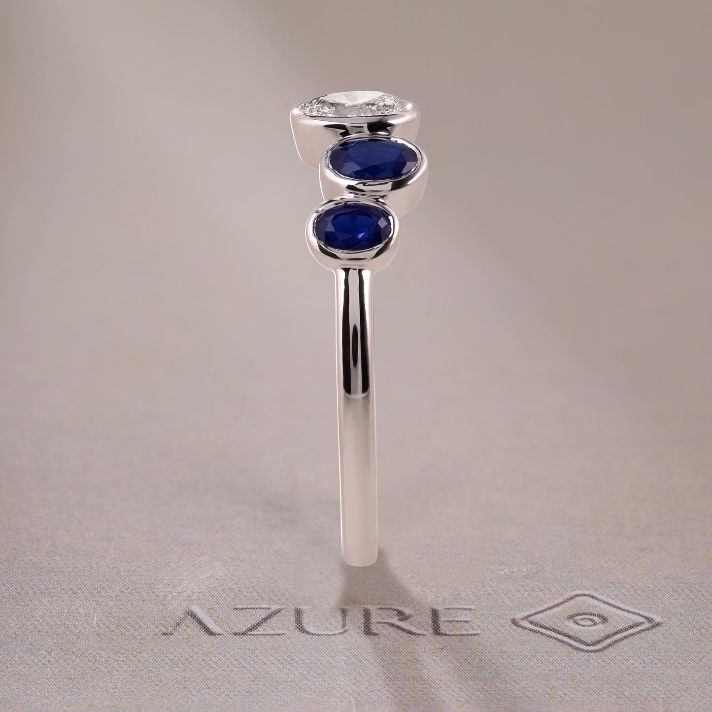 Oval Diamond & Blue Sapphire Ring