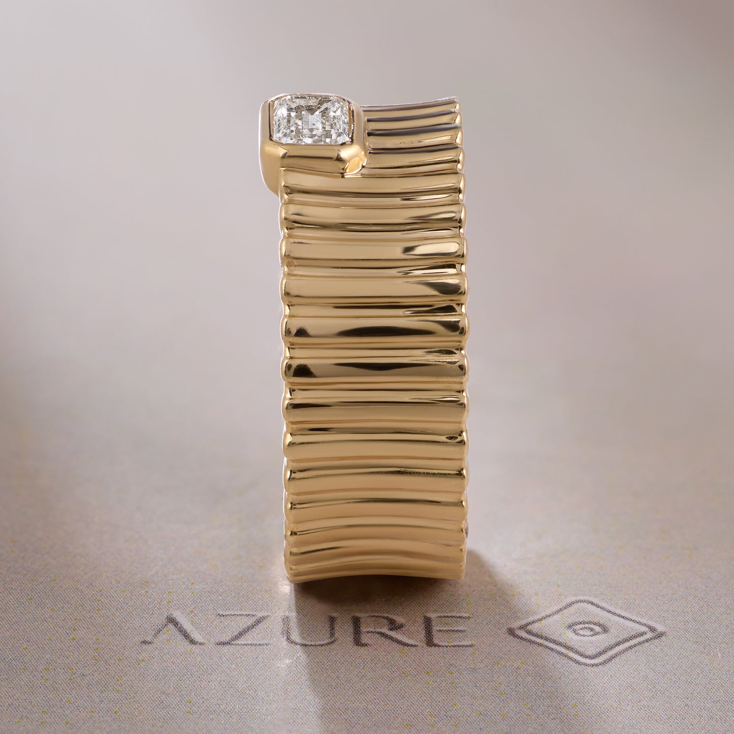 Emerald-Cut Diamond Ribbed Band Ring