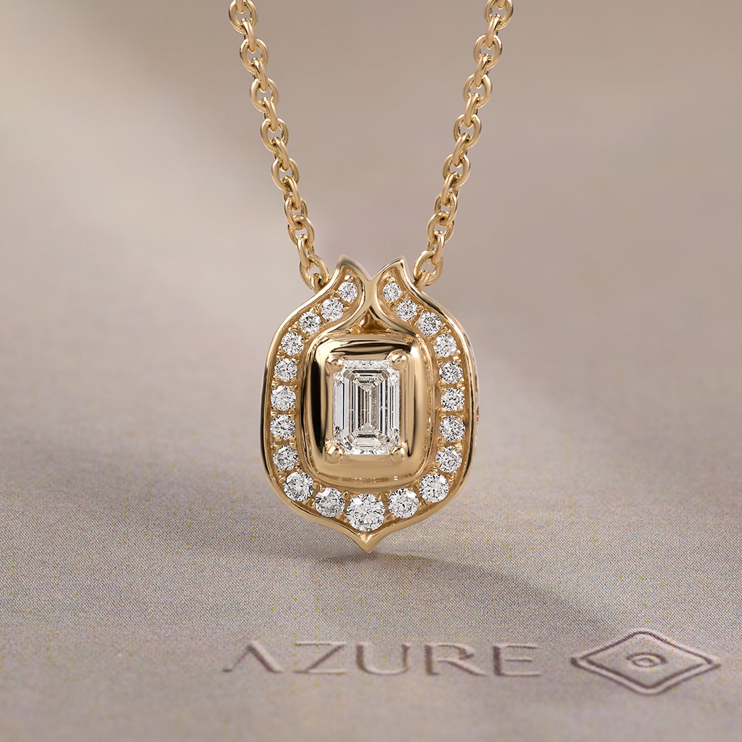 Emerald Shaped Lotus Halo Pendant
