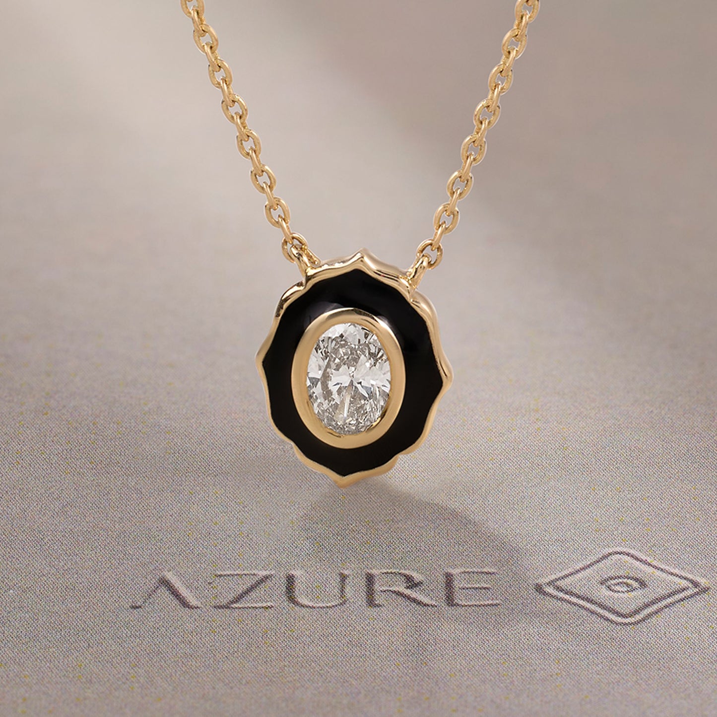 Black Enamel Oval Diamond Pendant