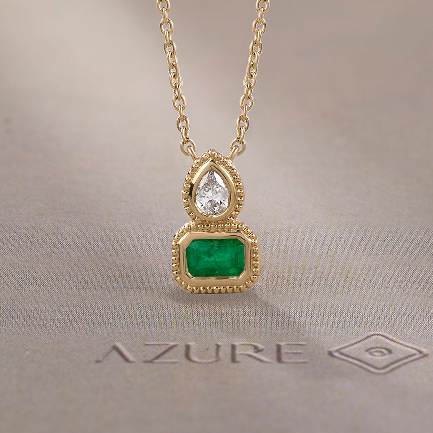 Pear Diamond & Emerald-Cut Emerald Pendant