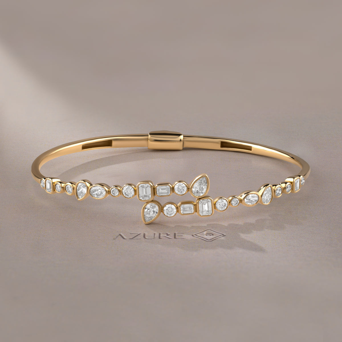 Emerald, Round, Oval And Pear Diamond Bangle