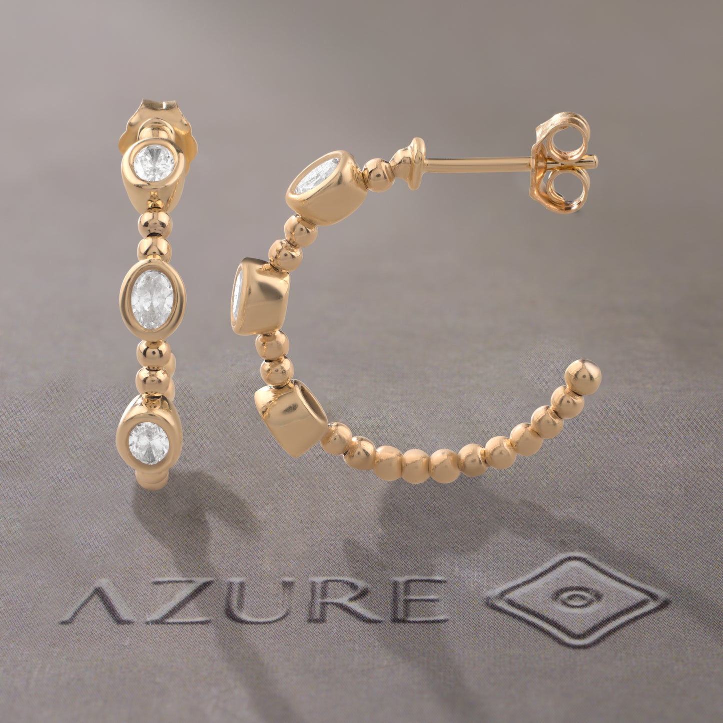 Beaded Oval Diamond Hoop Earrings