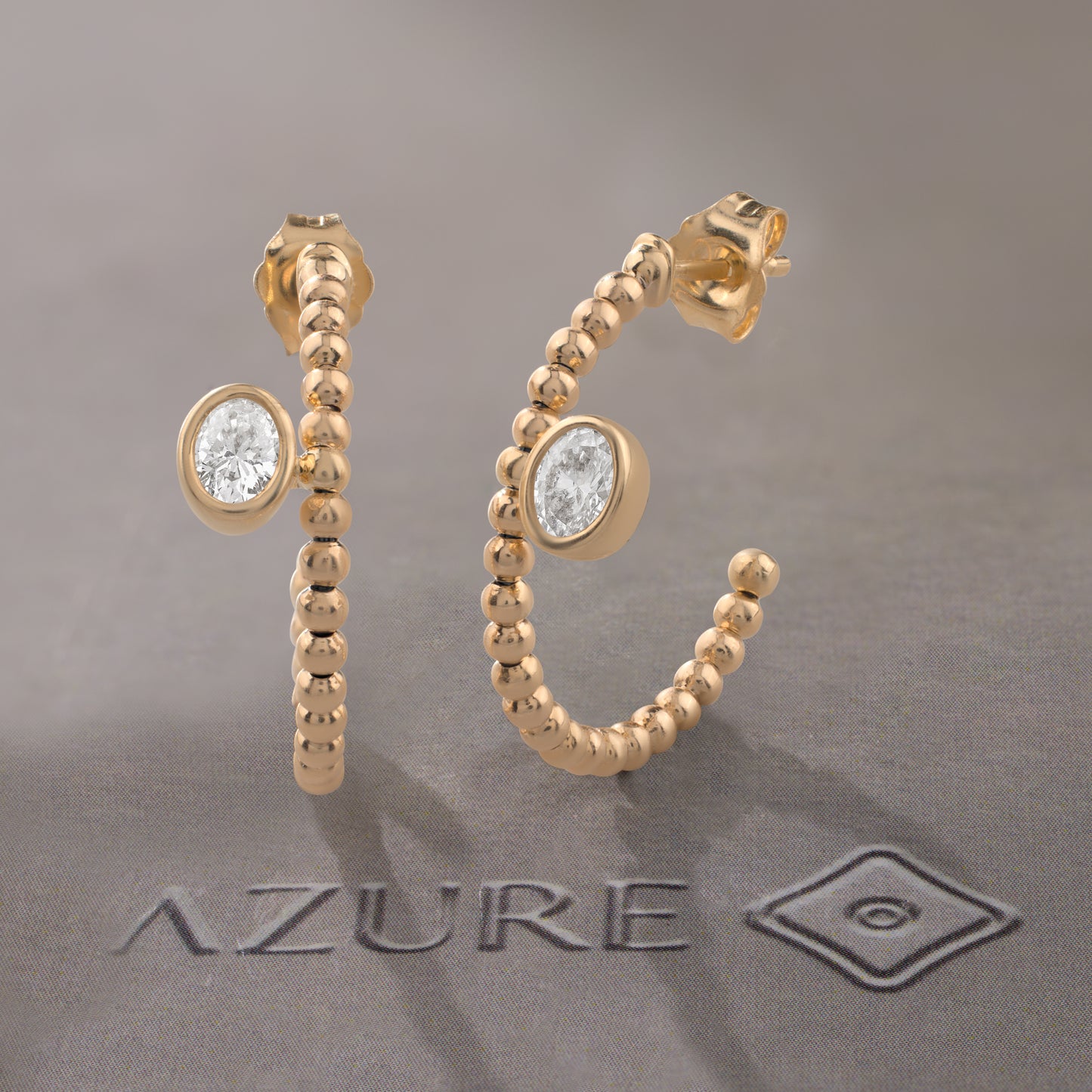 Beaded Oval Diamond Hoop Earrings