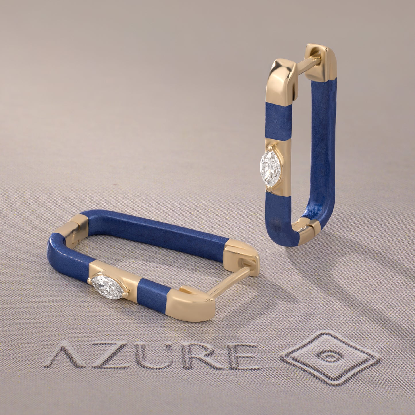 Blue Enamel Marquise Diamond Earrings