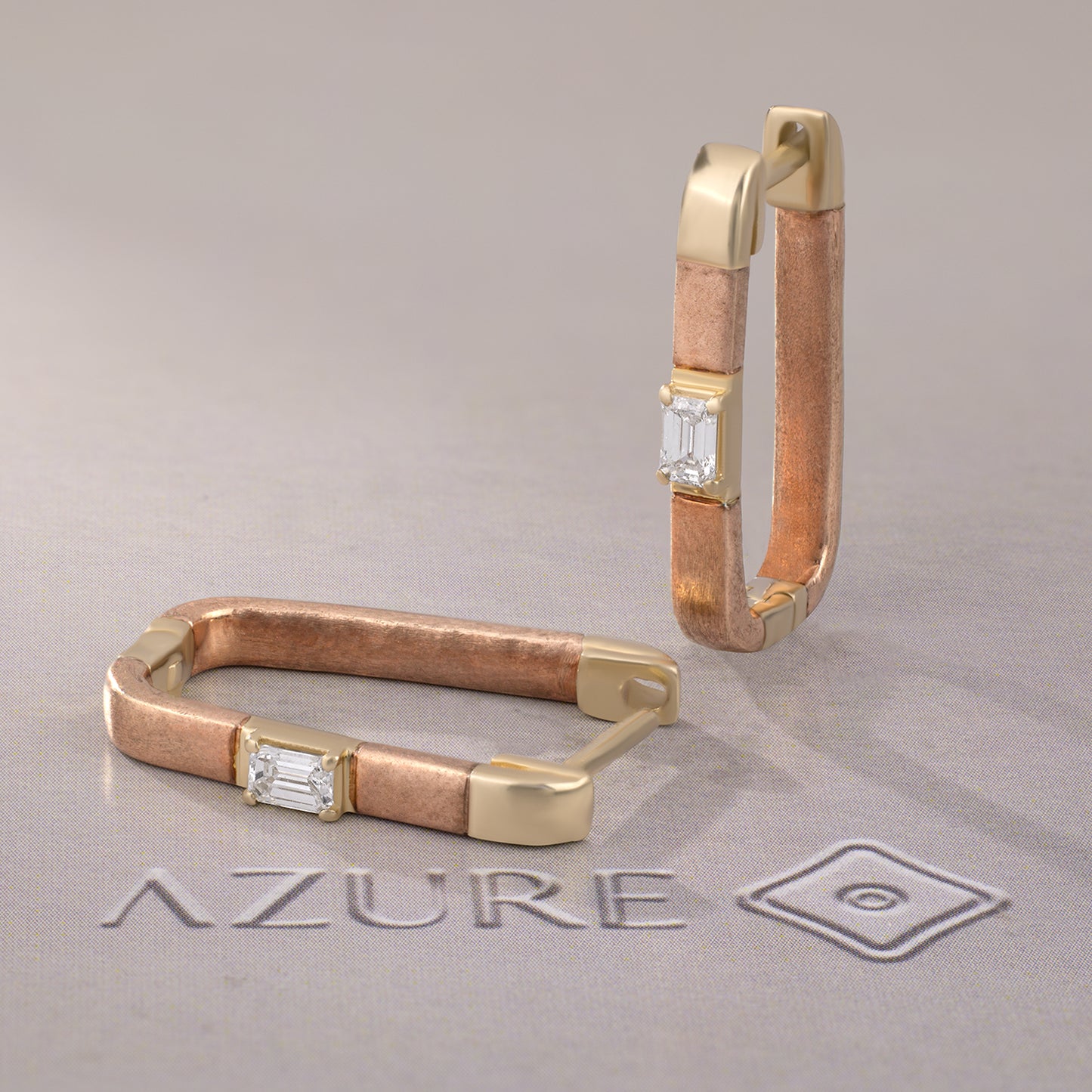 Orange Enamel Emerald-Cut Diamond Earrings