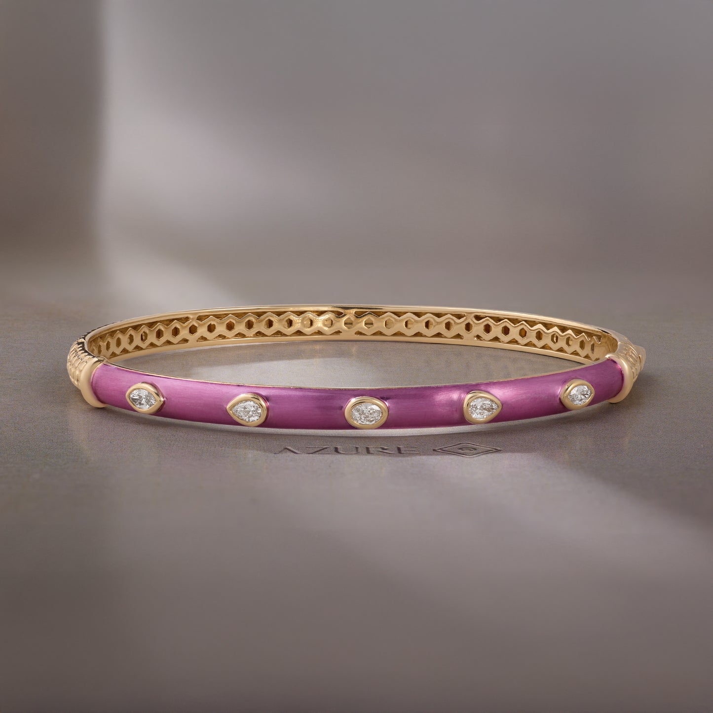 Pink Enamel Marquise, Oval And Pear Diamond Bangle