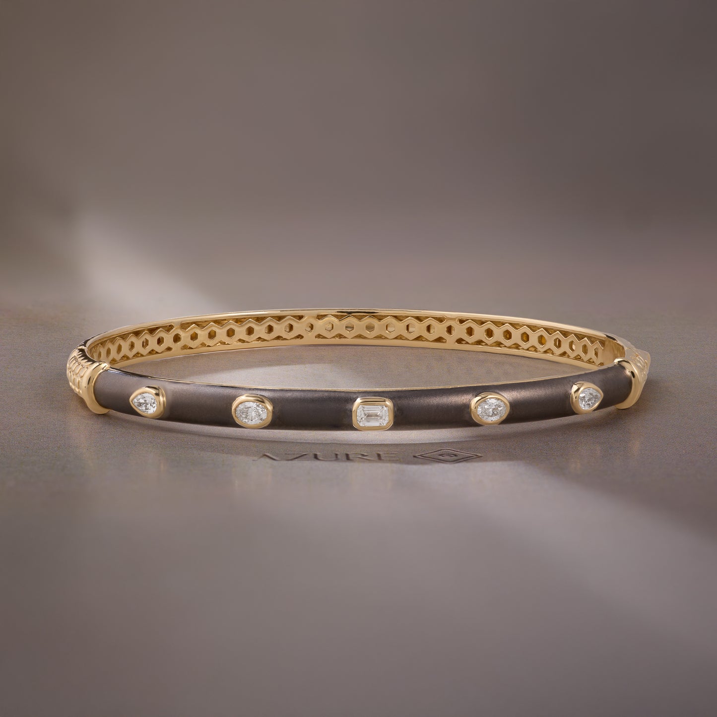 Grey Enamel Pear, Oval And Emerald Diamond Bangle