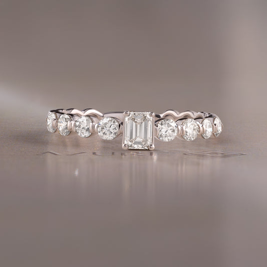 Emerald-Cut & Round Diamond Ring