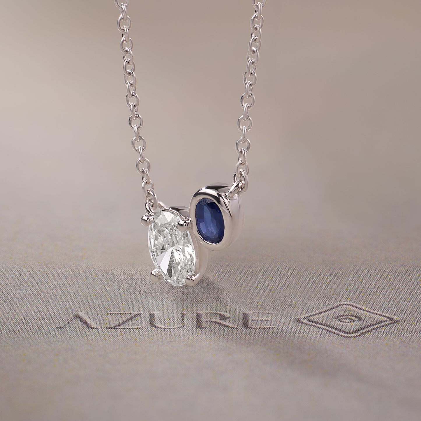 Diamond & Blue Sapphire Oval Pendant