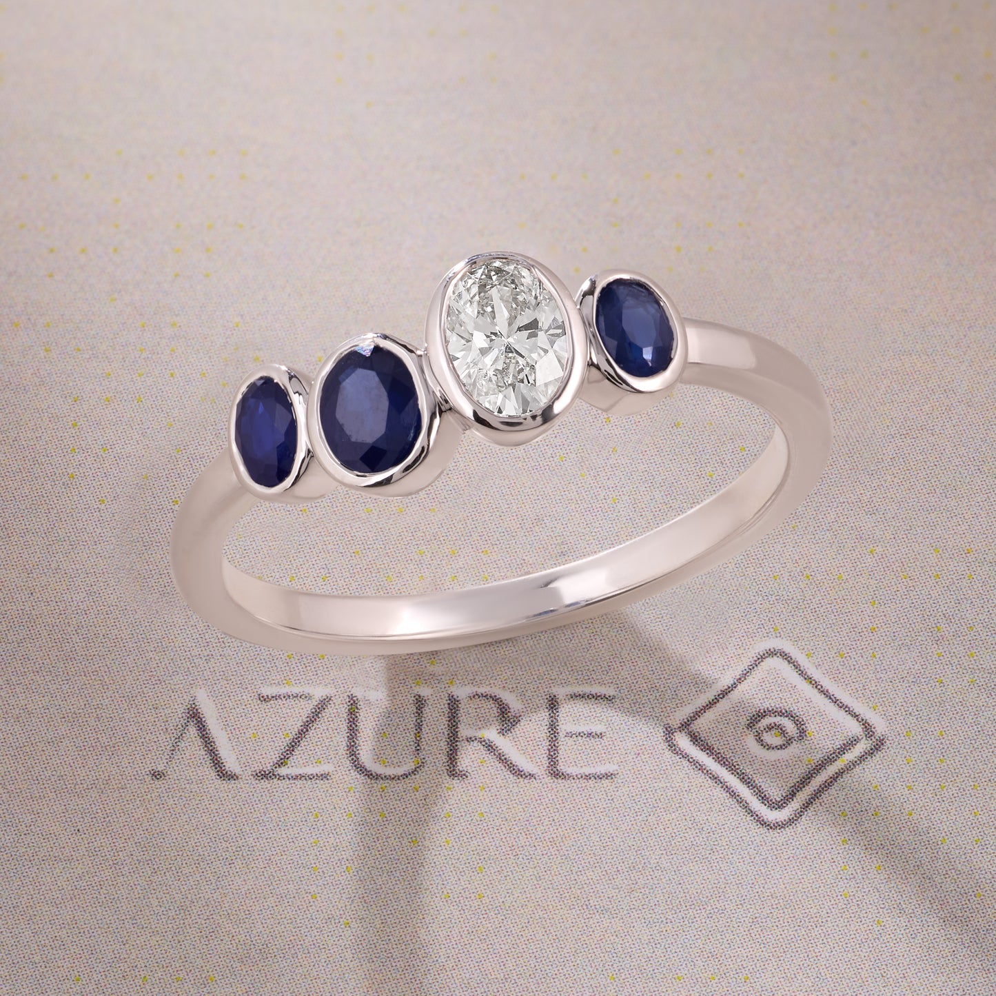 Oval Diamond & Blue Sapphire Ring
