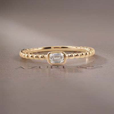Emerald-Cut Diamond Beaded Shank Ring