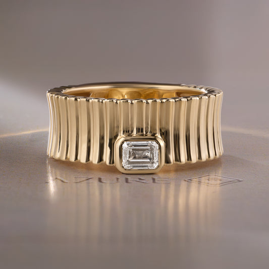 Emerald-Cut Diamond Ribbed Band Ring
