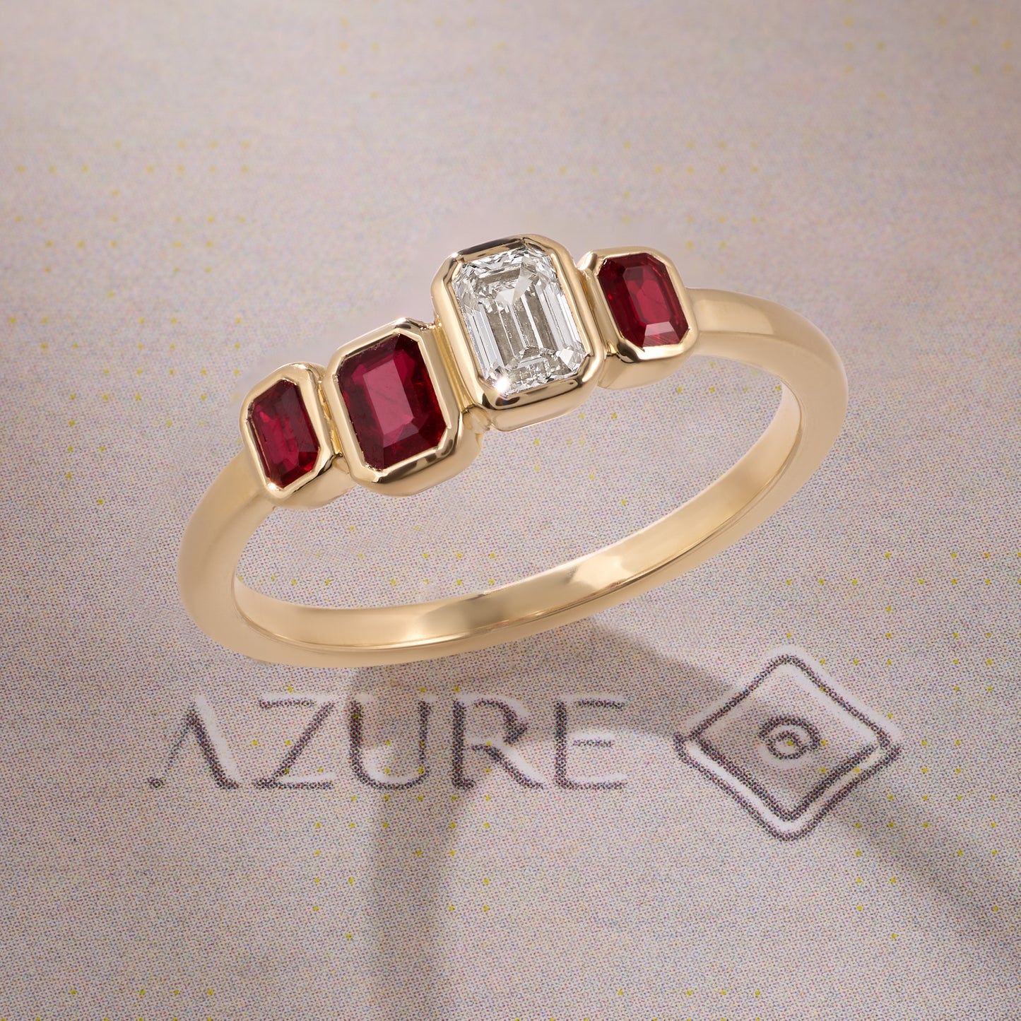 Emerald-Cut Diamond & Ruby Ring