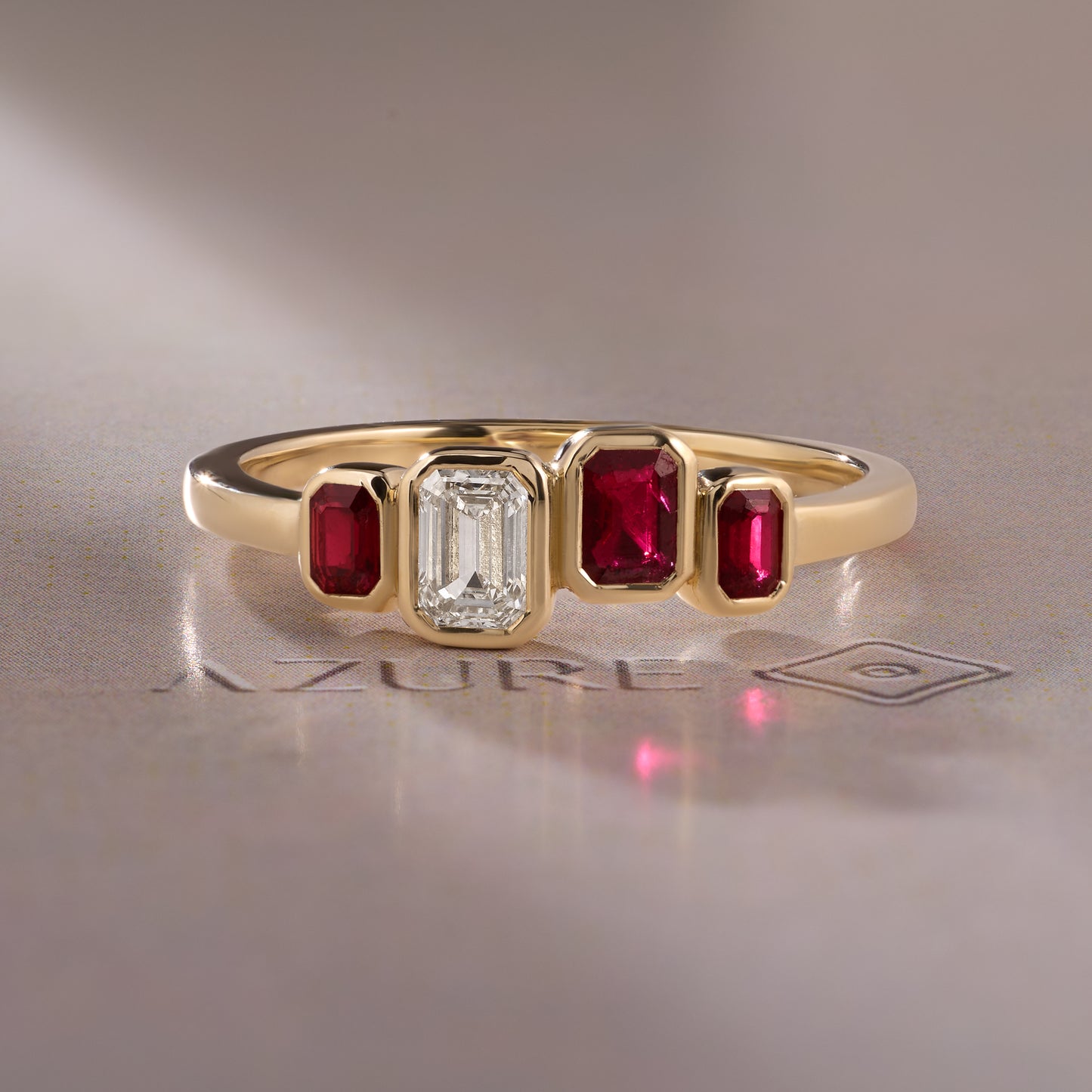 Emerald-Cut Diamond & Ruby Ring