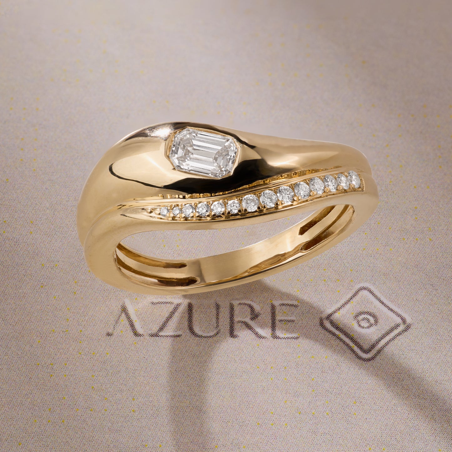 Emerald-Cut and Round Diamond Ring