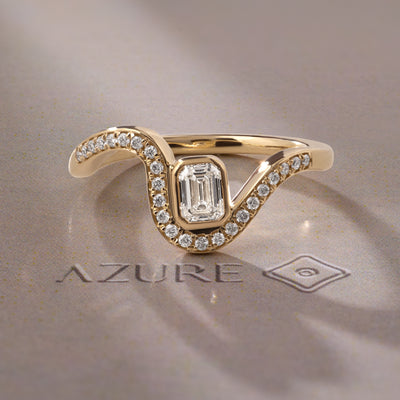 Emerald-Cut & Round Diamond Wavy Band Ring