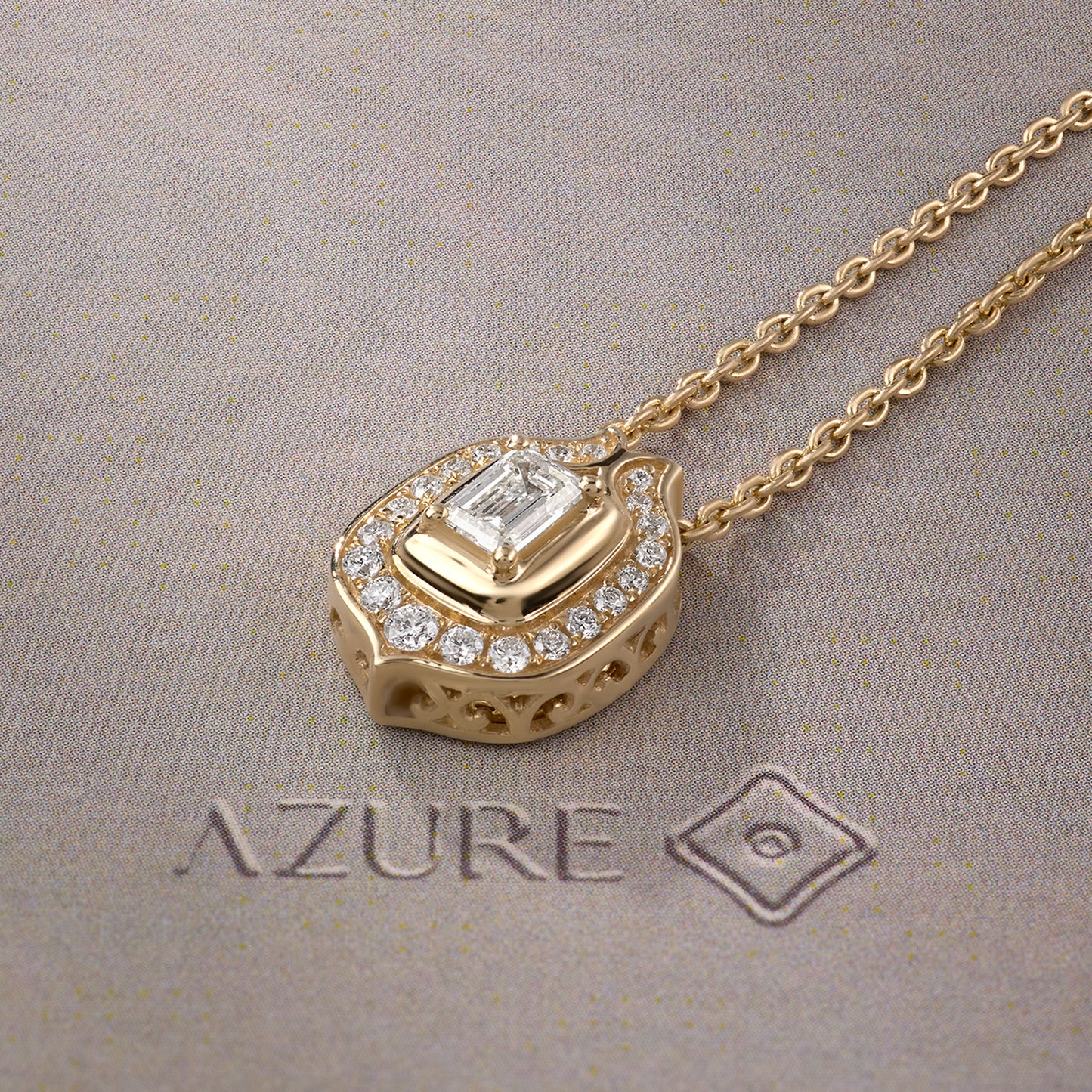Emerald Shaped Lotus Halo Pendant