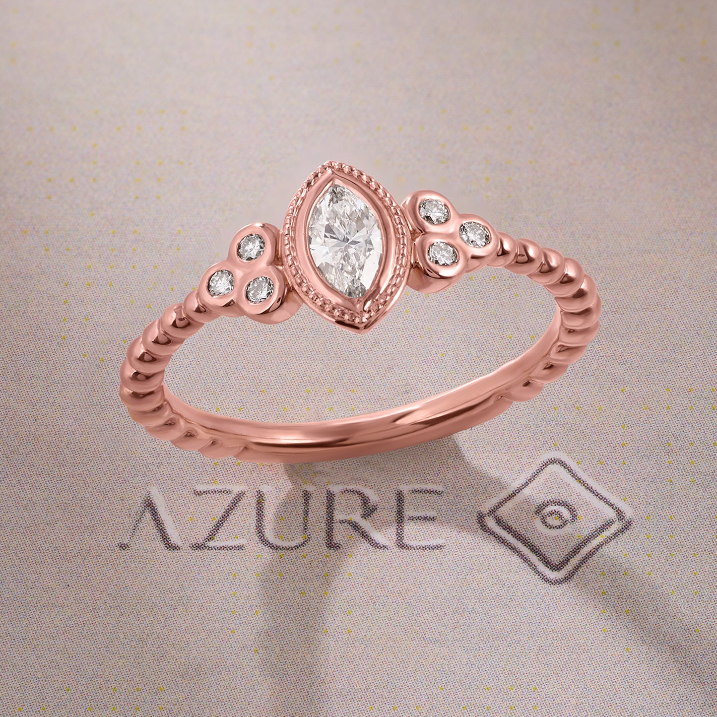 Marquise & Round Diamond Milgrain Ring