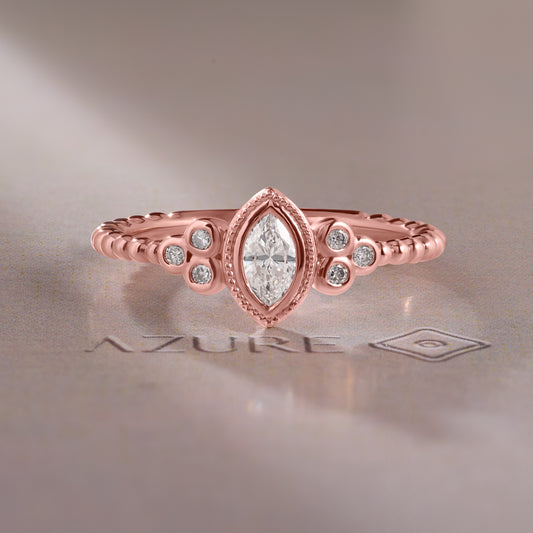 Marquise & Round Diamond Milgrain Ring