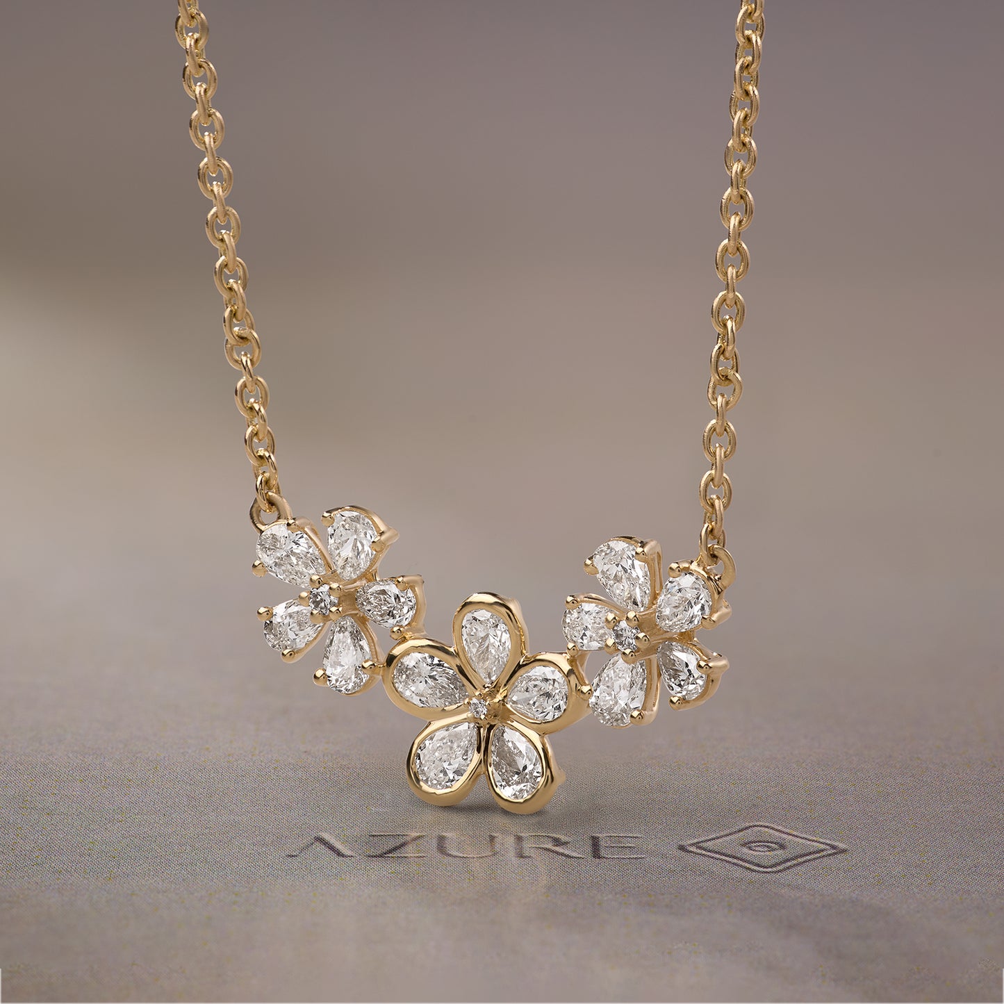 Pear & Round Diamond Floral Trio Pendant