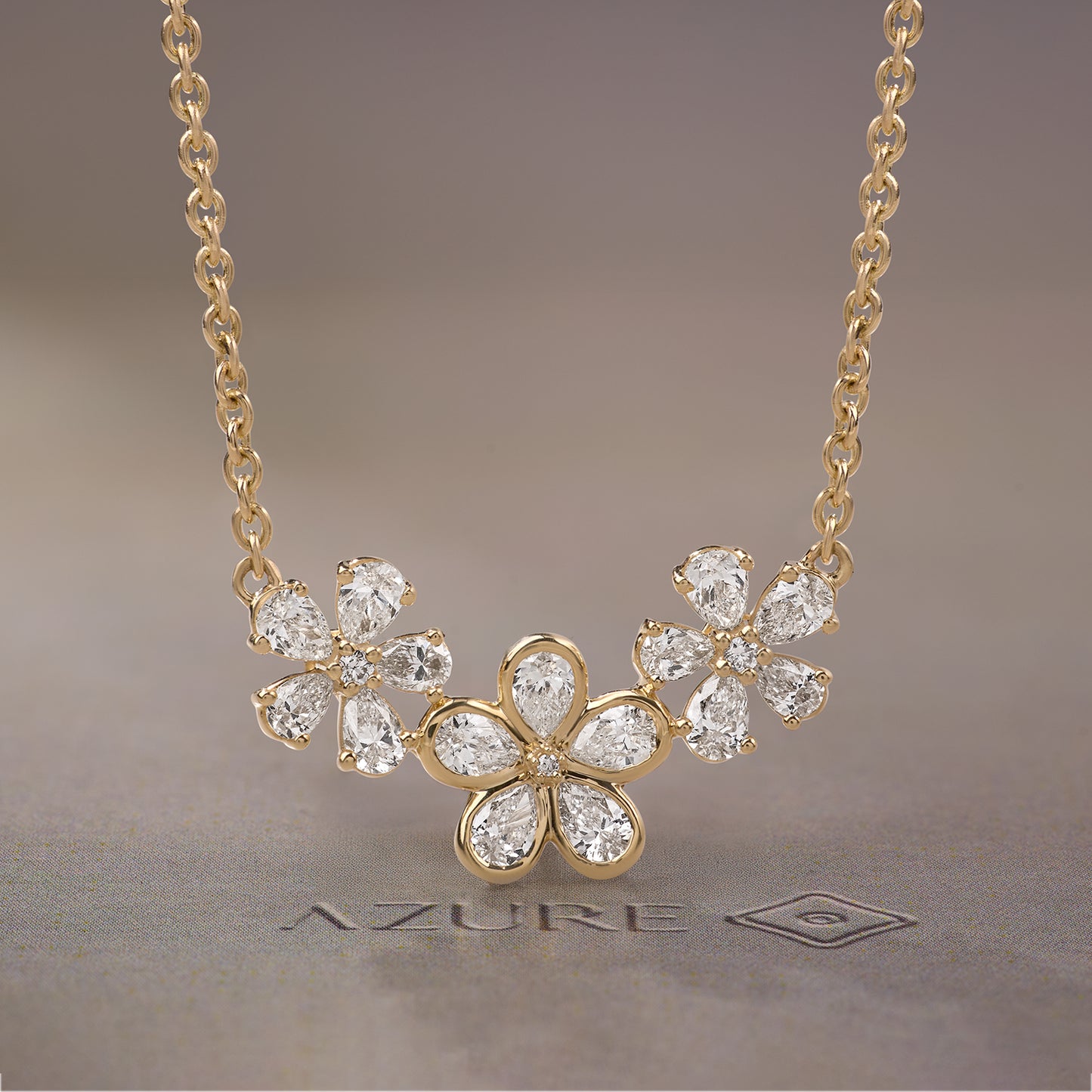 Pear & Round Diamond Floral Trio Pendant
