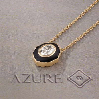 Black Enamel Oval Diamond Pendant