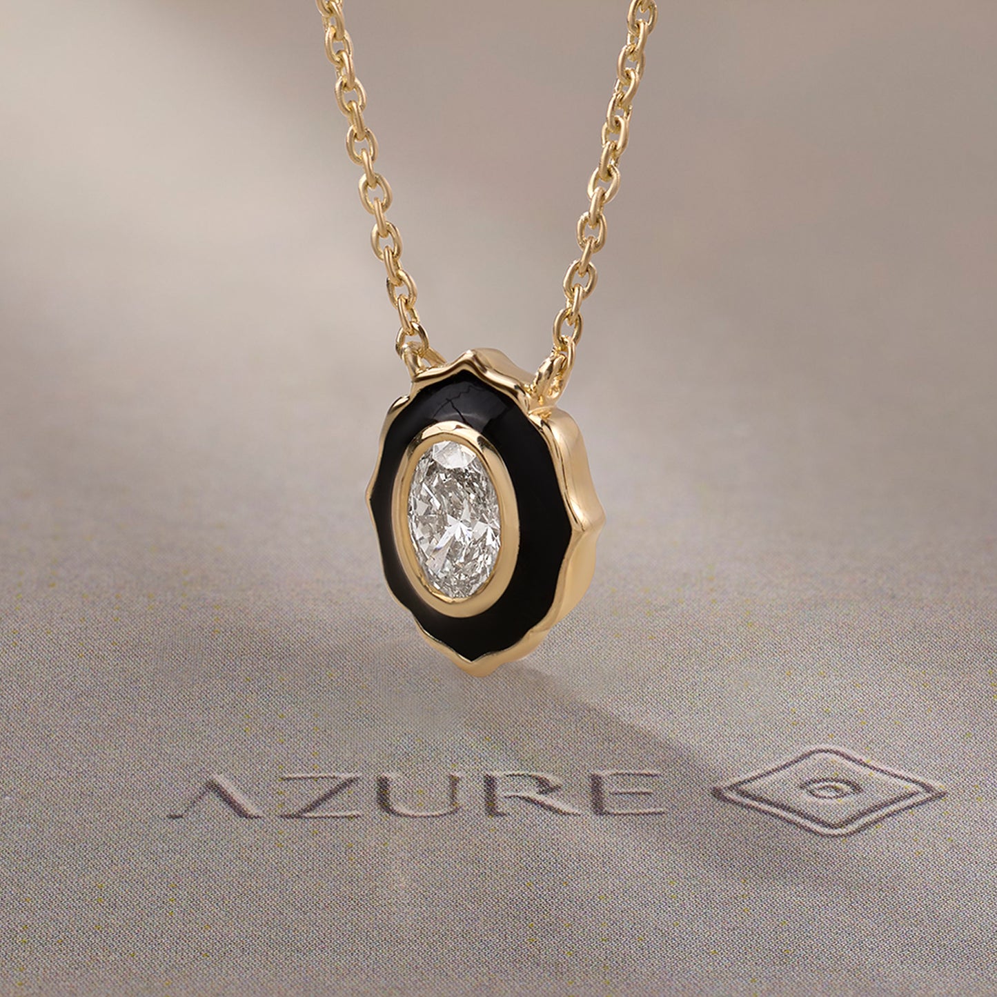 Black Enamel Oval Diamond Pendant