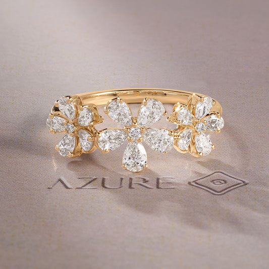 Pear And Round Diamond Floral Cluster Ring