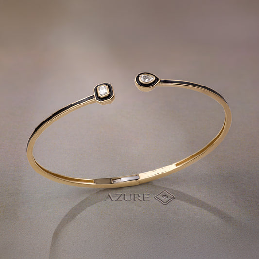 Black Enamel Pear And Emerald Diamond Bangle