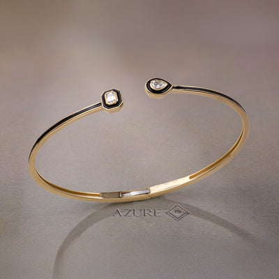 Black Enamel Pear And Emerald Diamond Bangle