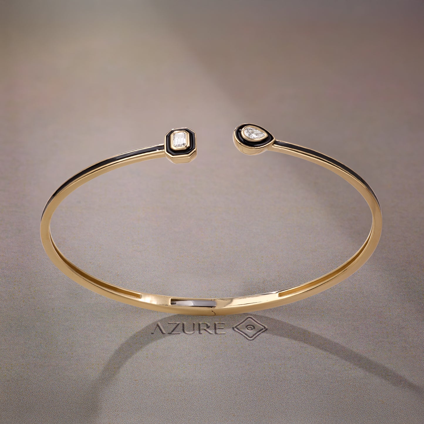 Black Enamel Pear And Emerald Diamond Bangle