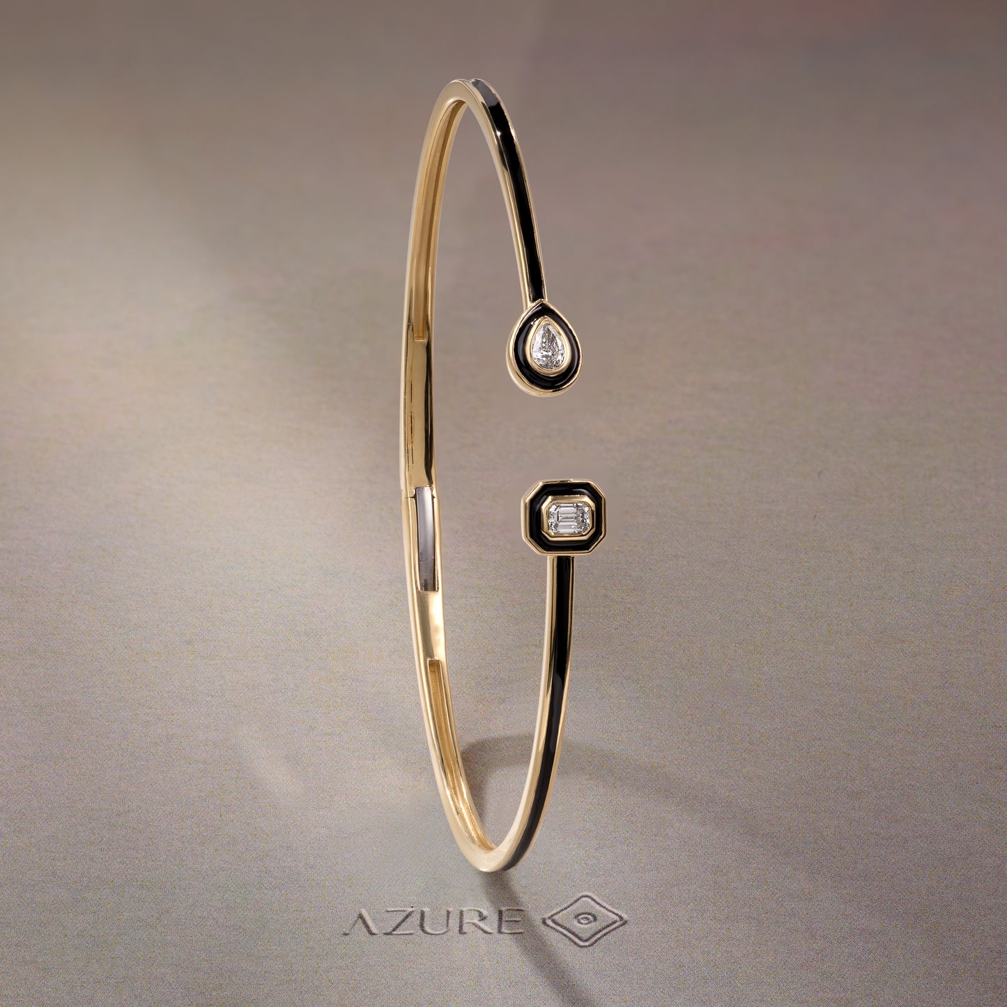 Black Enamel Pear And Emerald Diamond Bangle