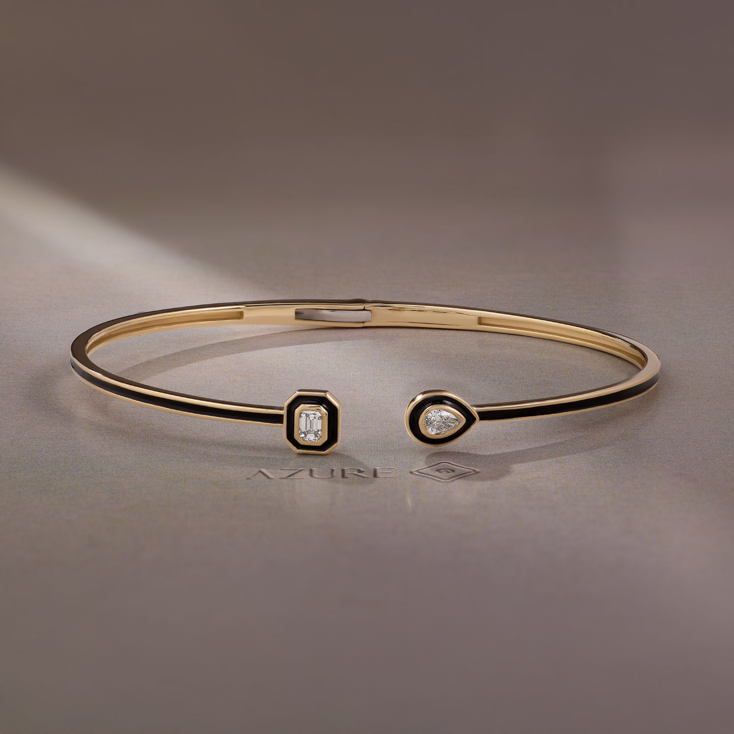 Black Enamel Pear And Emerald Diamond Bangle