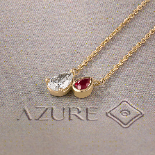 Pear & Ruby Asymmetric Pendant