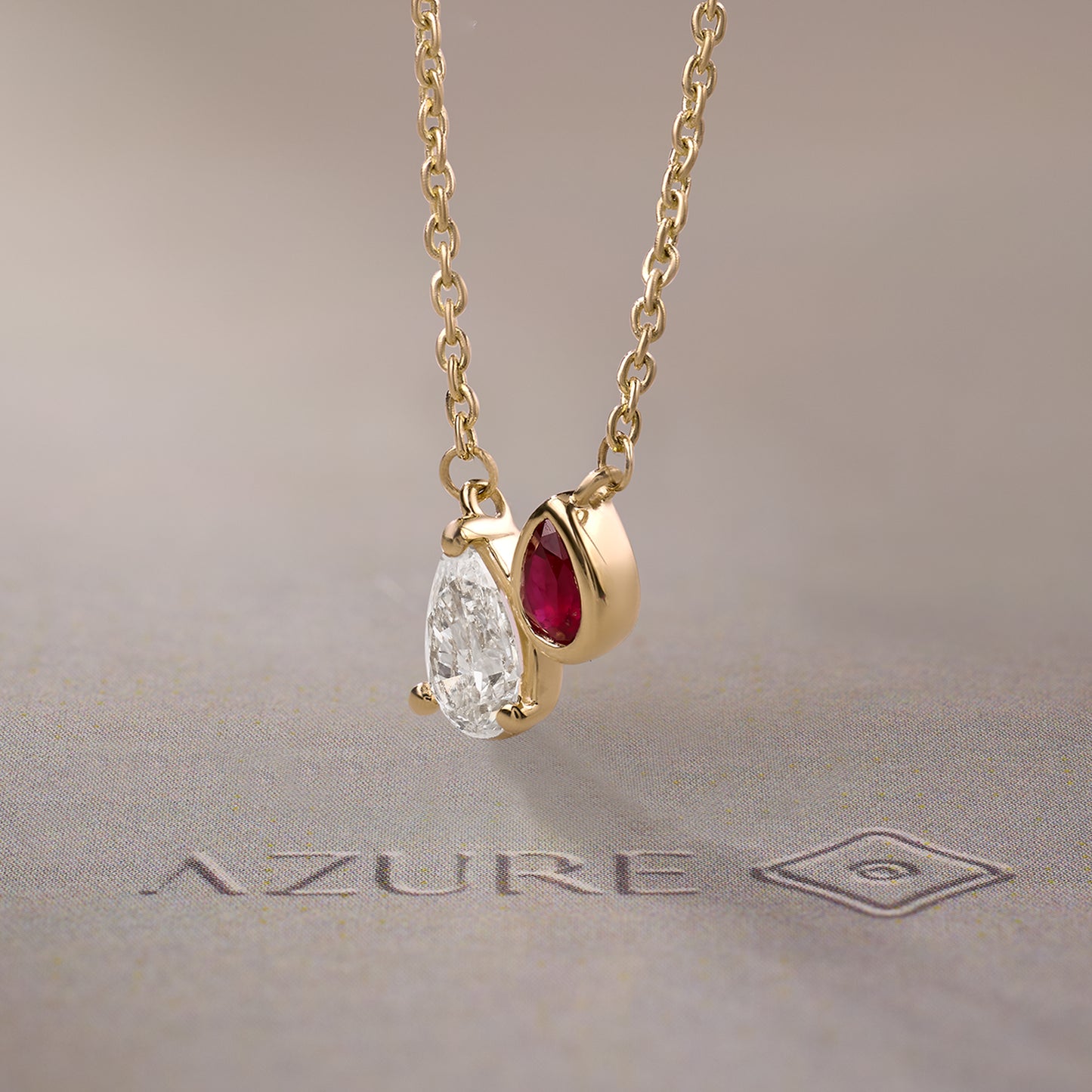 Pear & Ruby Asymmetric Pendant
