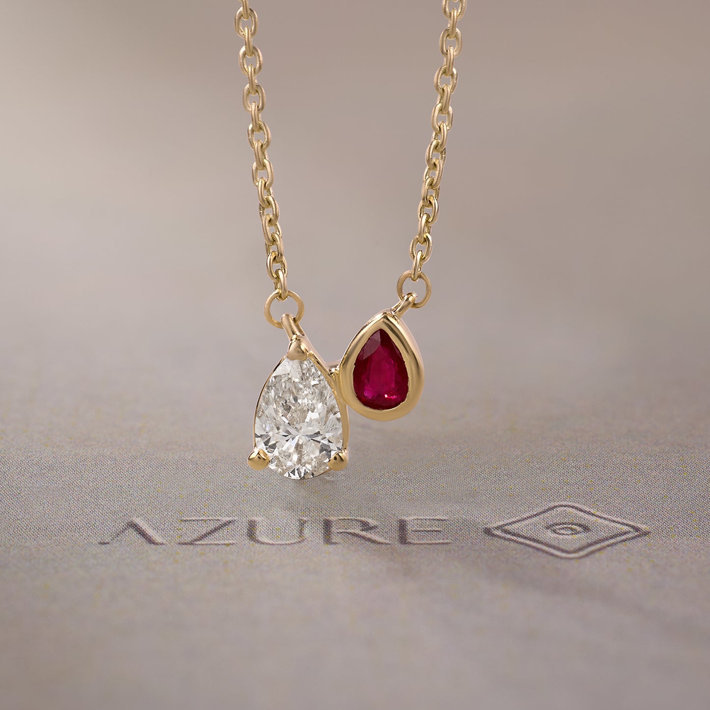 Pear & Ruby Asymmetric Pendant