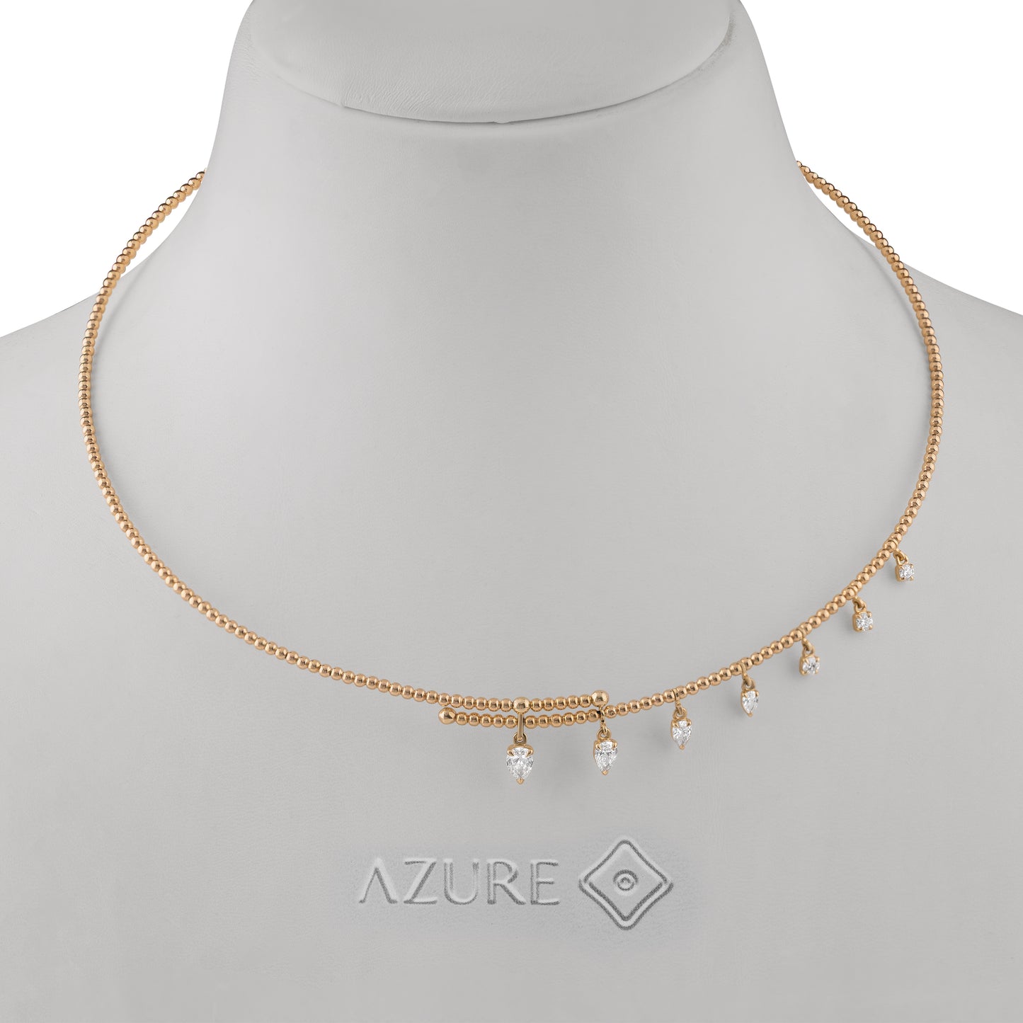 Beaded Pear & Round Diamond Drop Necklace