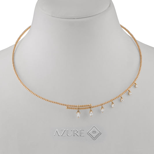 Beaded Pear & Round Diamond Drop Necklace