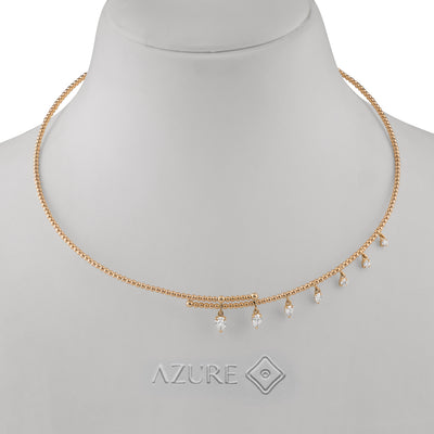 Beaded Pear & Round Diamond Drop Necklace