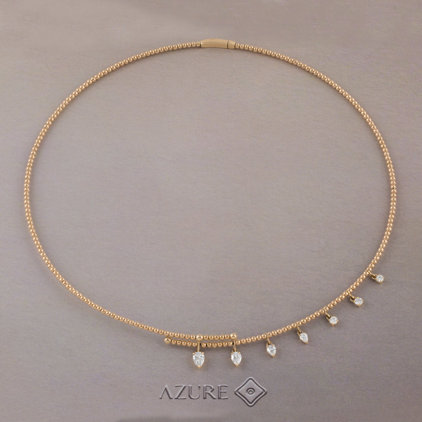 Beaded Pear & Round Diamond Drop Necklace