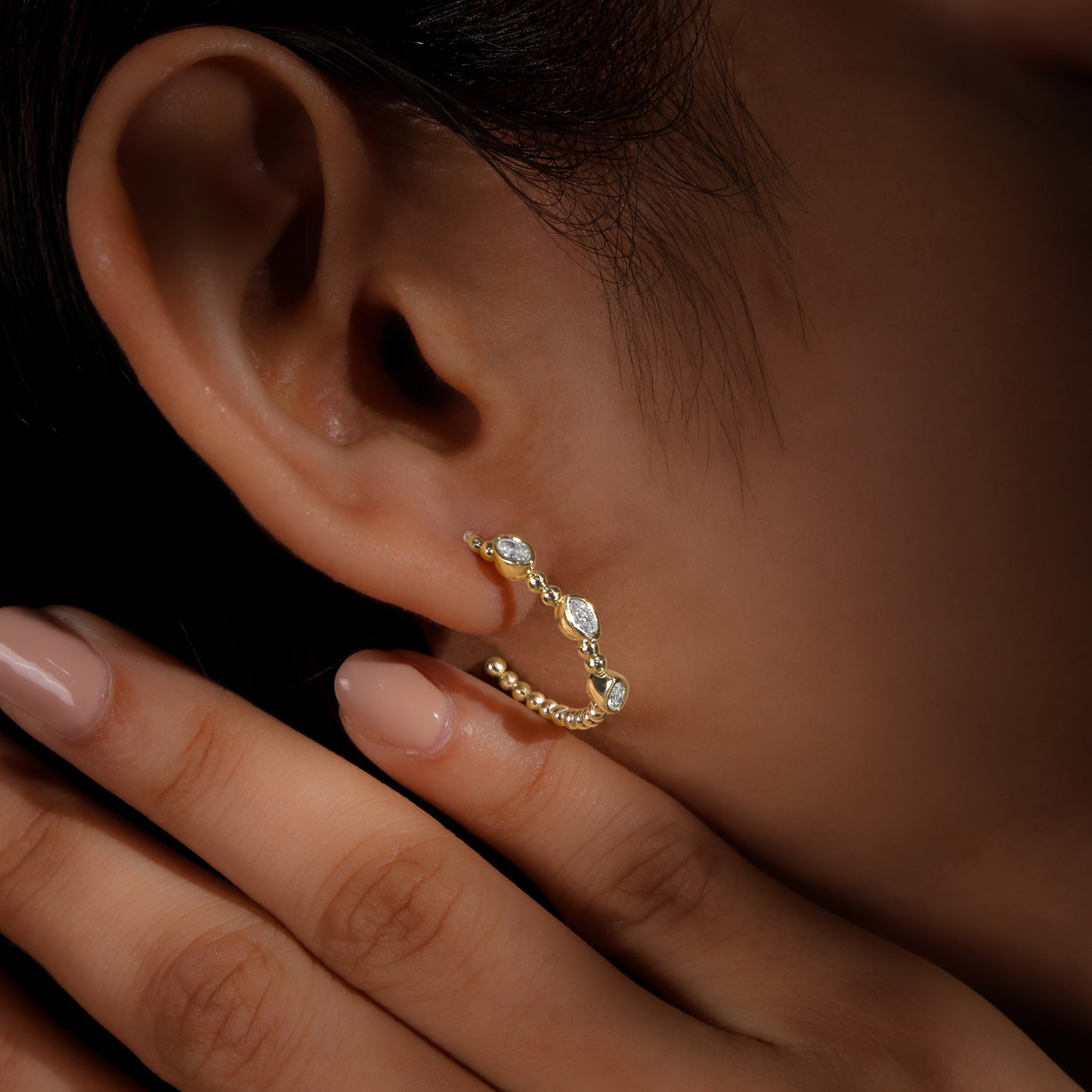 Beaded Marquise Diamond Hoop Earrings
