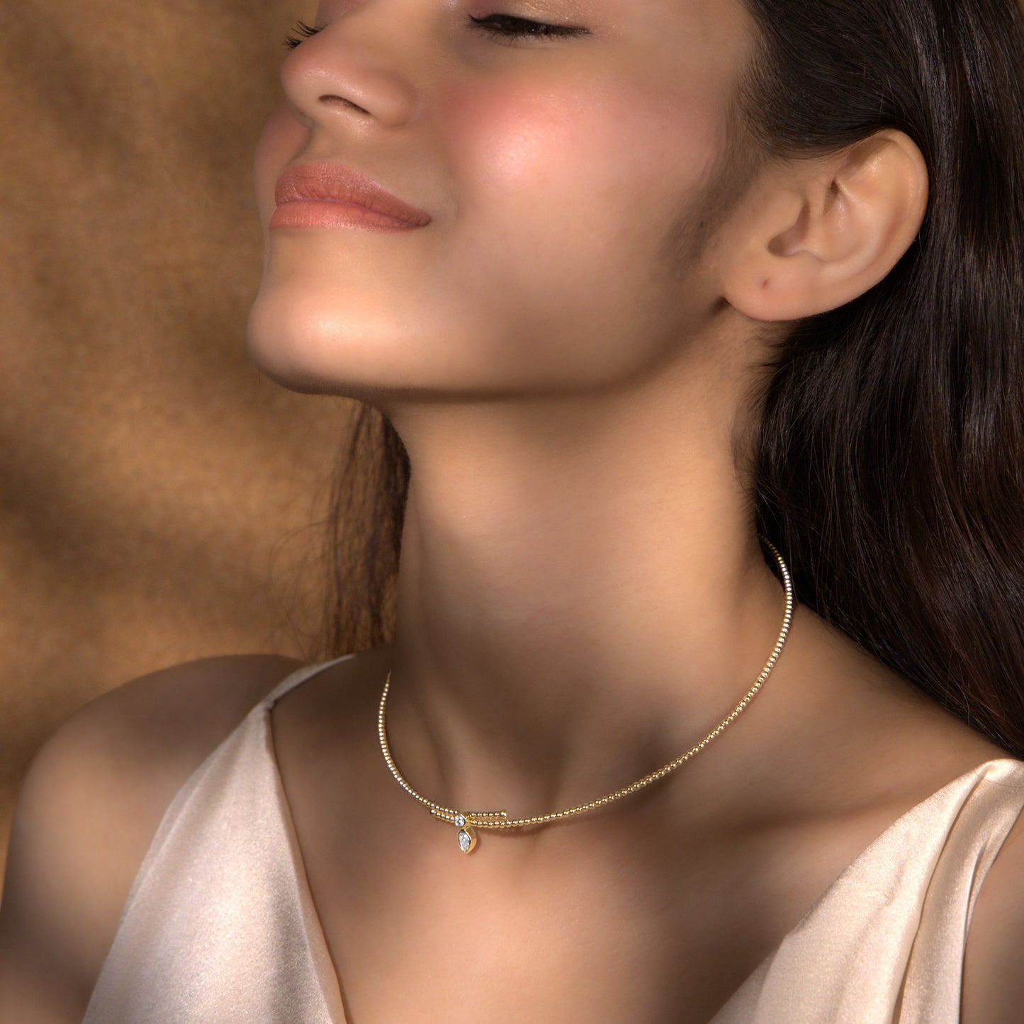 Beaded Pear & Round Diamond Necklace