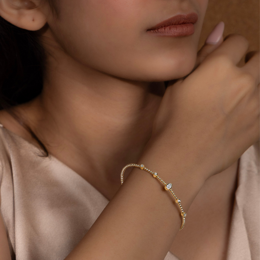 Beaded Pear & Round Diamond Bangle