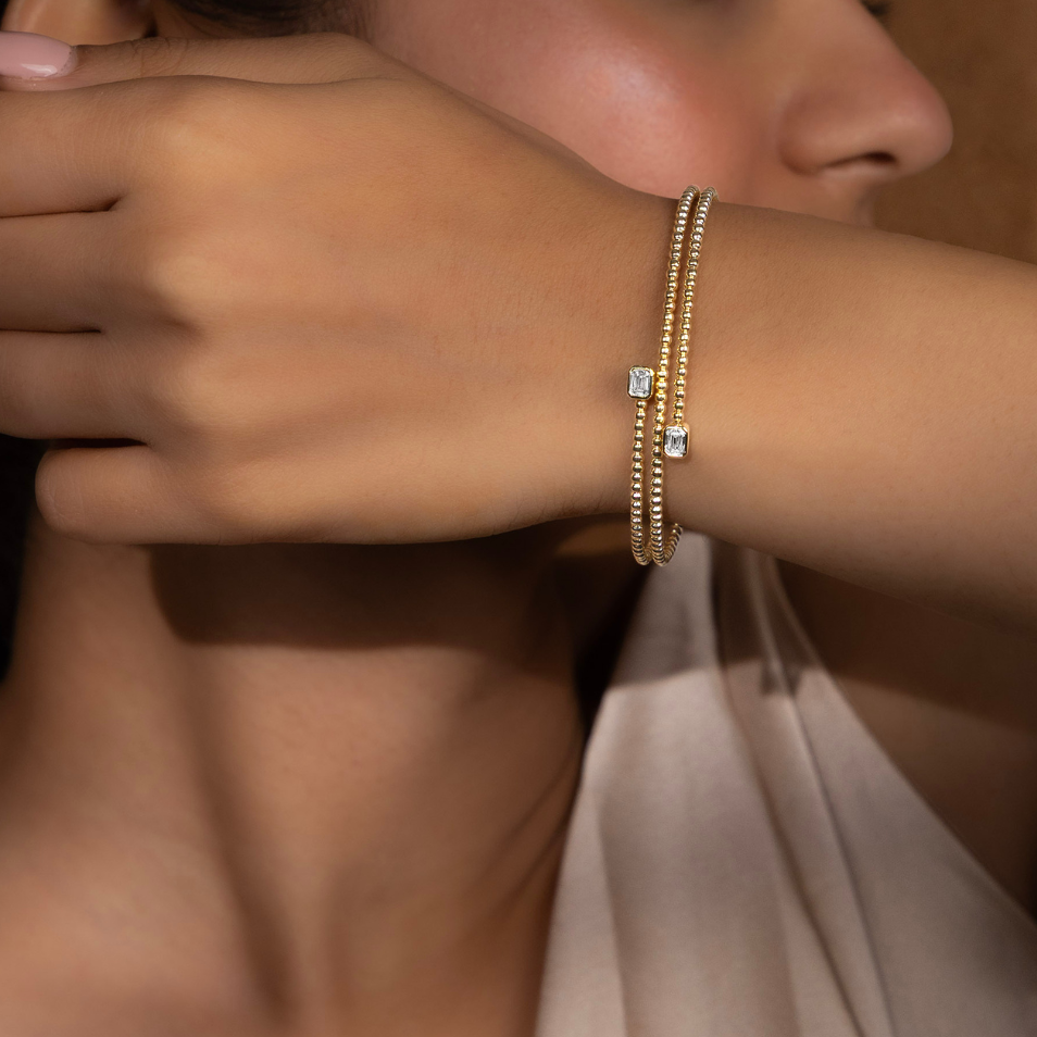 Beaded Emerald Diamond Bangle