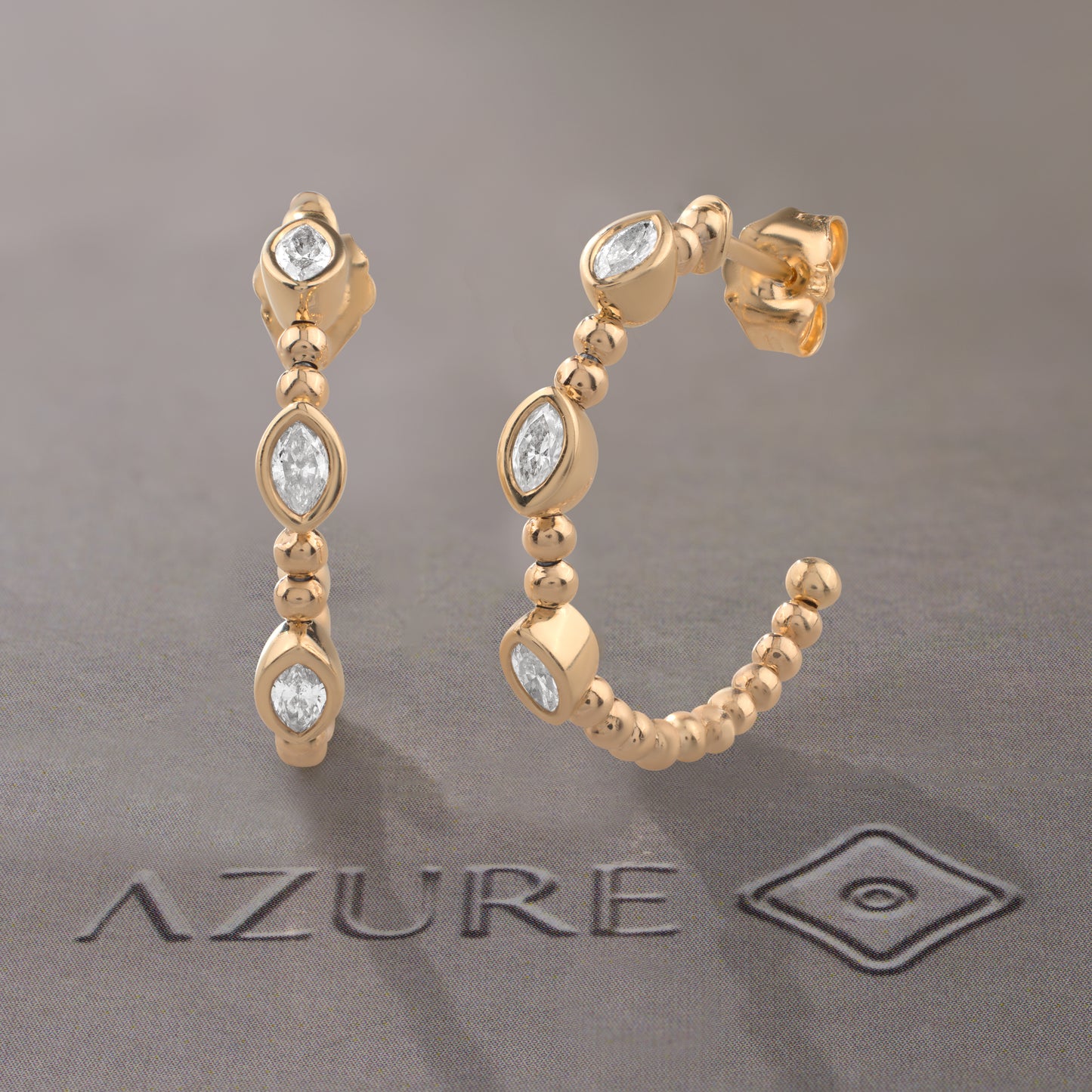 Beaded Marquise Diamond Hoop Earrings