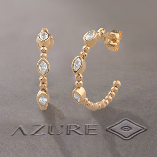 Beaded Marquise Diamond Hoop Earrings