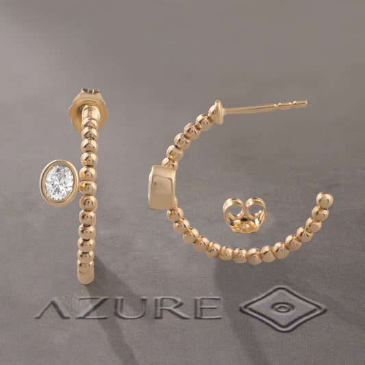Beaded Oval Diamond Hoop Earrings