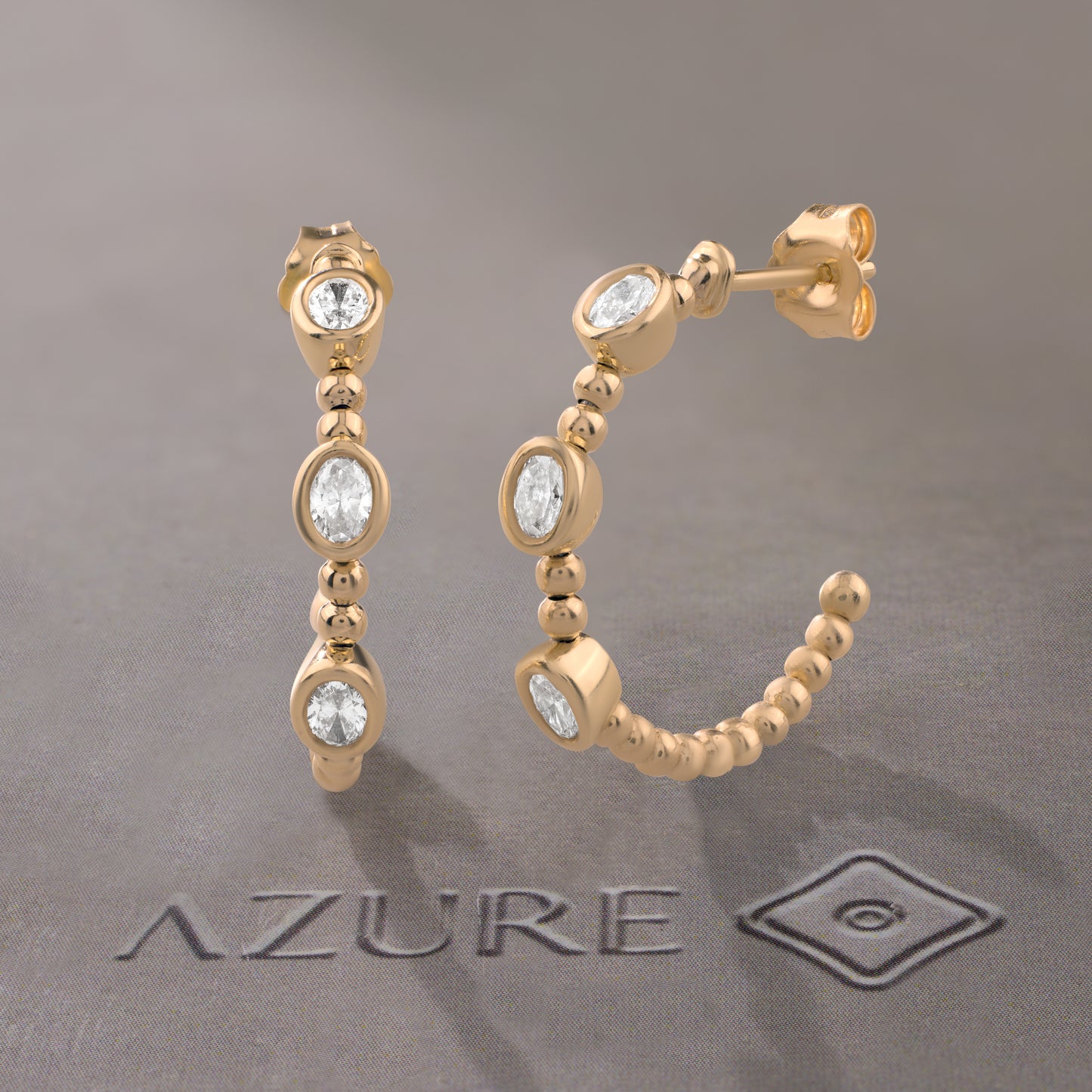 Beaded Oval Diamond Hoop Earrings