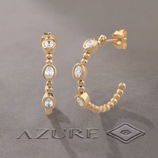 Beaded Oval Diamond Hoop Earrings
